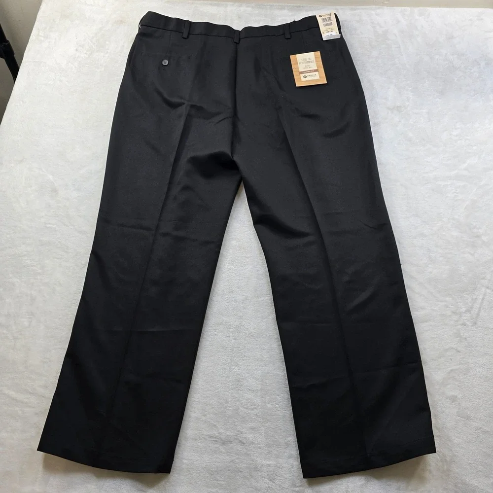 Haggar Cool 18‎ Dress Pants Mens 42x30 Black Pleated Performance Golf NEW